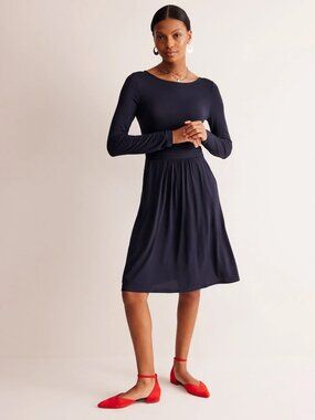 NEW BODEN Thea Long Sleeve Jersey Midi Dress size 6P 6 Petite Navy Blue